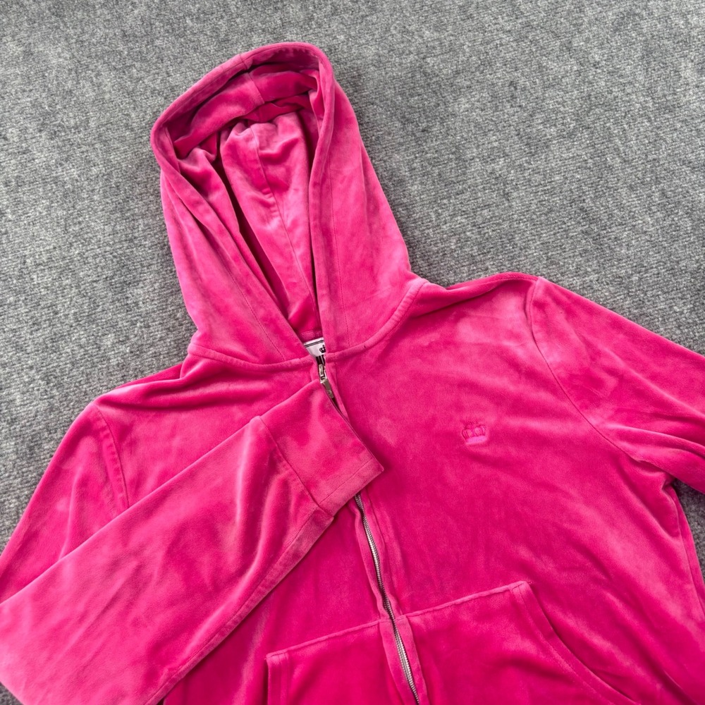 Juicy by Juicy Couture Hoodie Large Pink Long Sleeve Velour Zip Up Women's